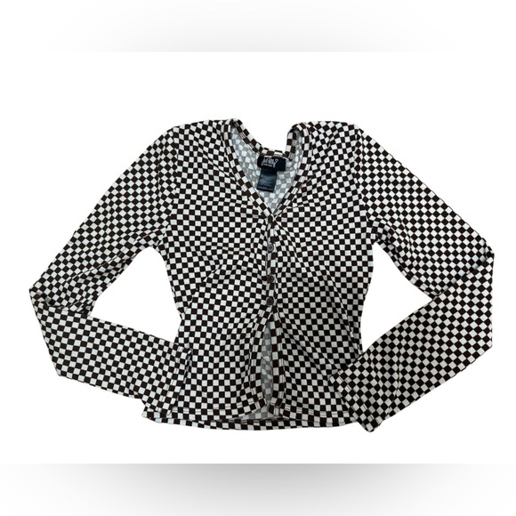 Just Polly checkered button ribbed cardigan size XS retro 70’s‎ brown and cream - Picture 1 of 9